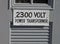 Power transformator 2300 volt, text on signboard,