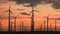 Power Windmills in the California Desert at Sunset