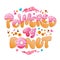 Powered by donut - funny pun lettering phrase. Donuts and sweets themed design. Vector lettering