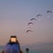 Powered paragliders performing night airshow at Sun`n`Fun 2018