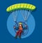 Powered paragliding, man fly in parachute with engine concept in cartoon illustration vector