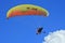 Powered paragliding, paramotor on blue sky