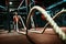 Powerful attractive muscular woman battle rope workout at the gym