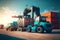 powerful auto tractors with containers unloading containers in cargo port