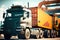 powerful auto tractors with containers unloading containers in cargo port