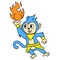 The powerful blue furry monkey emits fire energy, doodle icon image kawaii