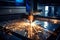Powerful Blue Laser CNC Cutting Metal, Sparks Illuminating Workspace