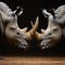 Powerful confrontation white rhinos meet head to head, showcasing their strength