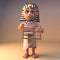 Powerful Egyptian pharaoh Tutankhamen using an abacus, 3d illustration