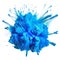 Powerful explosion of blue holi powder on transparent background. Saturate blue smoke paint explosion, fume powder