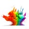 Powerful explosion of colorful rainbow holi powder on transparent background. Saturate paint backdrops, powder splash.