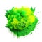 Powerful explosion of green holi powder on transparent background. Saturate green smoke paint explosion, fume powder