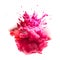 Powerful explosion of pink holi powder on transparent background. Saturate pink smoke paint explosion, fume powder