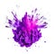 Powerful explosion of purple holi powder on transparent background. Saturate violet smoke paint explosion, fume powder