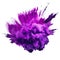 Powerful explosion of purple holi powder on transparent background. Saturate violet smoke paint explosion, fume powder