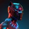 Powerful fictional black panther\\\'s character close-up with striking look from his eyes