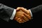 powerful handshake Male businessmen congratulate each other and respect each other.