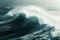 A powerful and immense wave crashes amidst the vast expanse of the ocean, Giant ocean waves churned up by a storm, AI Generated