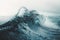 A powerful and immense wave crashes in the vast expanse of the open ocean, creating a dramatic and awe-inspiring sight, Double