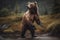 A powerful and intimidating Kodiak Bear standing on its hind legs, showing off its powerful and intimidating nature. Generative AI