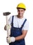 Powerful latin construction worker with sledgehammer