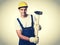 Powerful latin construction worker with sledgehammer in vintage