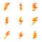 Powerful lightning bolt icon set, cartoon style