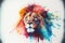 Powerful Lion animal portrait face watercolor illustration