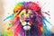 Powerful Lion animal portrait face watercolor illustration