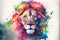 Powerful Lion animal portrait face watercolor illustration