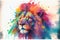 Powerful Lion animal portrait face watercolor illustration