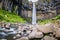 Powerful and magestic waterfall with volcanic rock in an Icelandic landscape