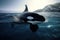 A powerful and magnificent Orca swimming in the ocean, showing off its powerful and magnificent nature. Generative AI