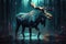 A powerful and majestic moose walking through a forest. Generative AI