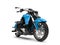 Powerful modern blue chopper motorcycle - closeup shot