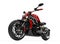 Powerful modern red sports motorcycle - front wheel closeup shot