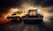 Powerful muscle cars race on high speed. Generative AI