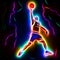 Powerful neon silhouette of a basketball player