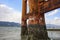 Powerful pillars famous Floating Torii gate O-Torii on Miyajima island, Japan