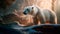 Powerful polar bear navigates the frozen tundra of the North Pole. Generative AI