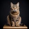 Powerful Portraits: Tabby Cat On Wooden Board Stock Photo