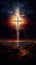 powerful religious concept as the cross stands atop a hill, bathed in divine light.