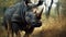 Powerful Rhinoceros Image In The Wild Forest: Photobashing And Mbole Art