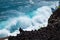 Powerful Shore Break on Hawaii`s Lava Rock Coast