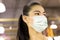 Powerful strong woman in surgical mask, Hope for healthy