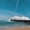 Powerful surf on the ocean coast, near the lighthouse. Porto