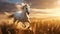 Powerful Symbolism: Hyper-realistic White Horse Running At Sunset