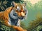 a powerful tiger prowling amidst the lush foliage of a dense forest