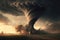 Powerful tornado with damaged houses, illustration generated by AI