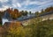 Powerful  walls and beautiful churches in the Dormition Pskovo Pechersky Monastery in the city of Pechery, Pskov Region,